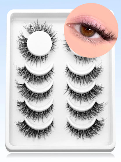 GROINNEYA 3D Mink Cat Eye Lashes, Natural Look, Clear Stem, Extension Effect