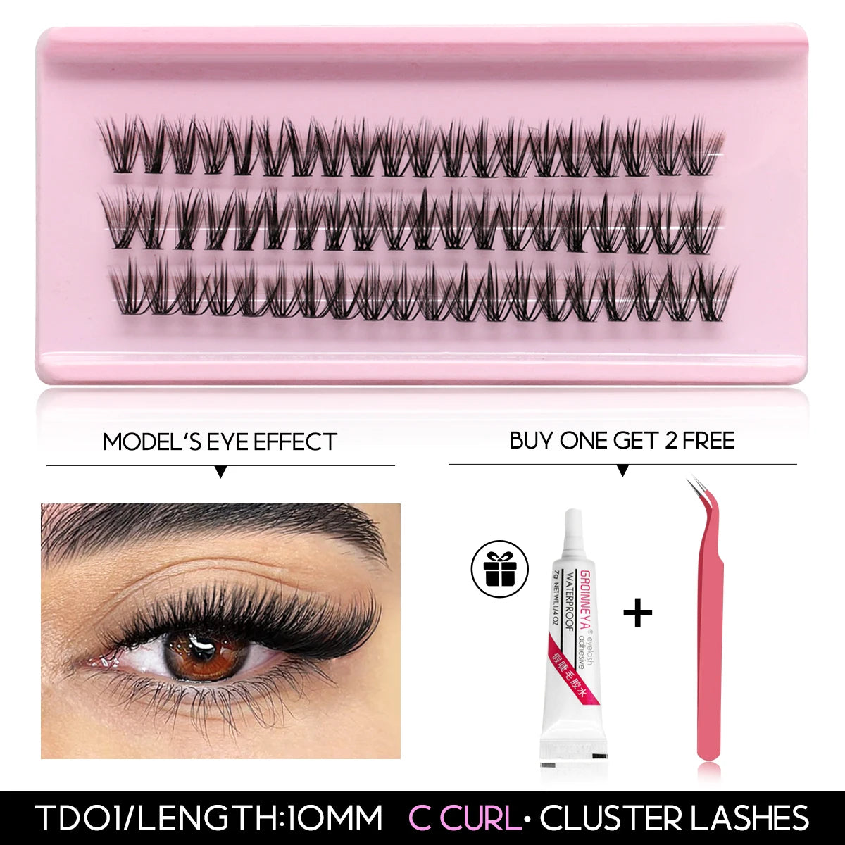 GROINNEYA Lash Clusters Kit False Eyelashes & Tools Lash Bond And Seal And Eyelash Tweezers DIY Lash Extension Kit Makeup