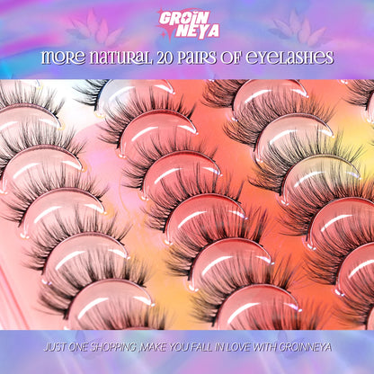 GROINNEYA 5/7/20 Pairs 3D Manga Lashes, Y2K Winged Cat Eye, Natural Extension Look