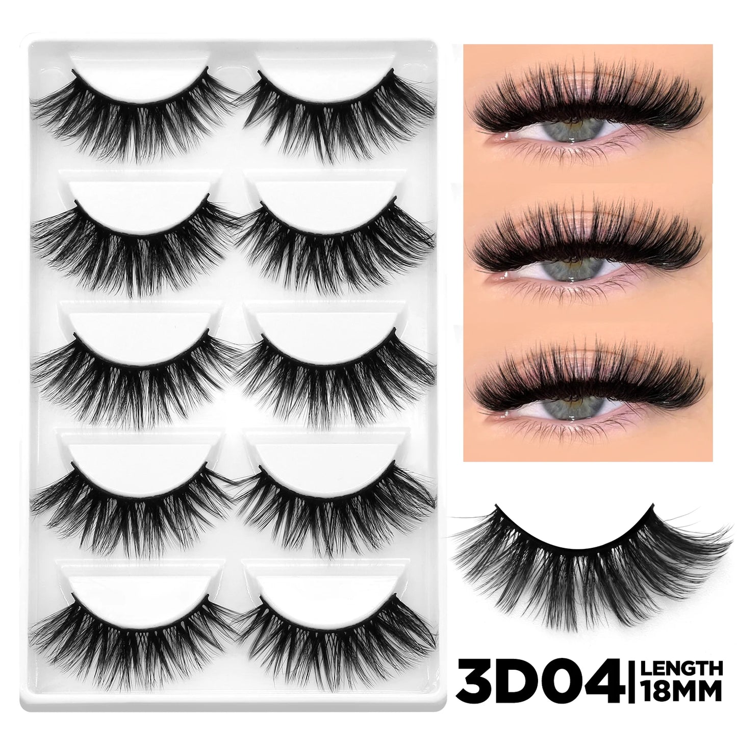 GROINNEYA 3D Mink Cat Eye Lashes, Natural Look, Clear Stem, Extension Effect