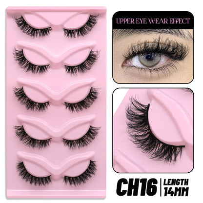 GROINNEYA Cat Eye Lashes, 5 Pairs, Wispy Faux Mink, Natural Look, Fluffy False Eyelashes