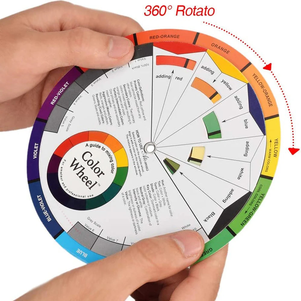 12-Color Tattoo Color Wheel Card - Three-Tier Mixing Guide with Rotating Central Circle