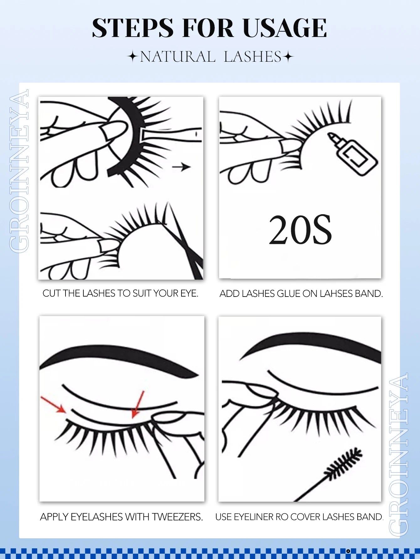 GROINNEYA Cat Eye Faux Mink Lashes, Winged End, Elongated, Natural Long Eyelash Extensions