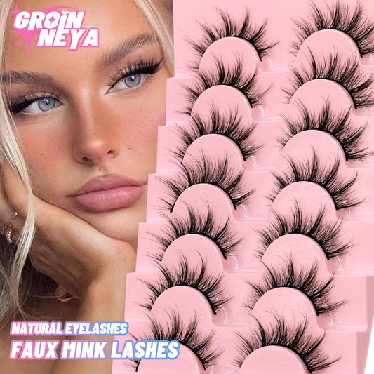 GROINNEYA 5/7 Pairs 3D Fluffy Manga Lashes, Wispy Natural Extension Look