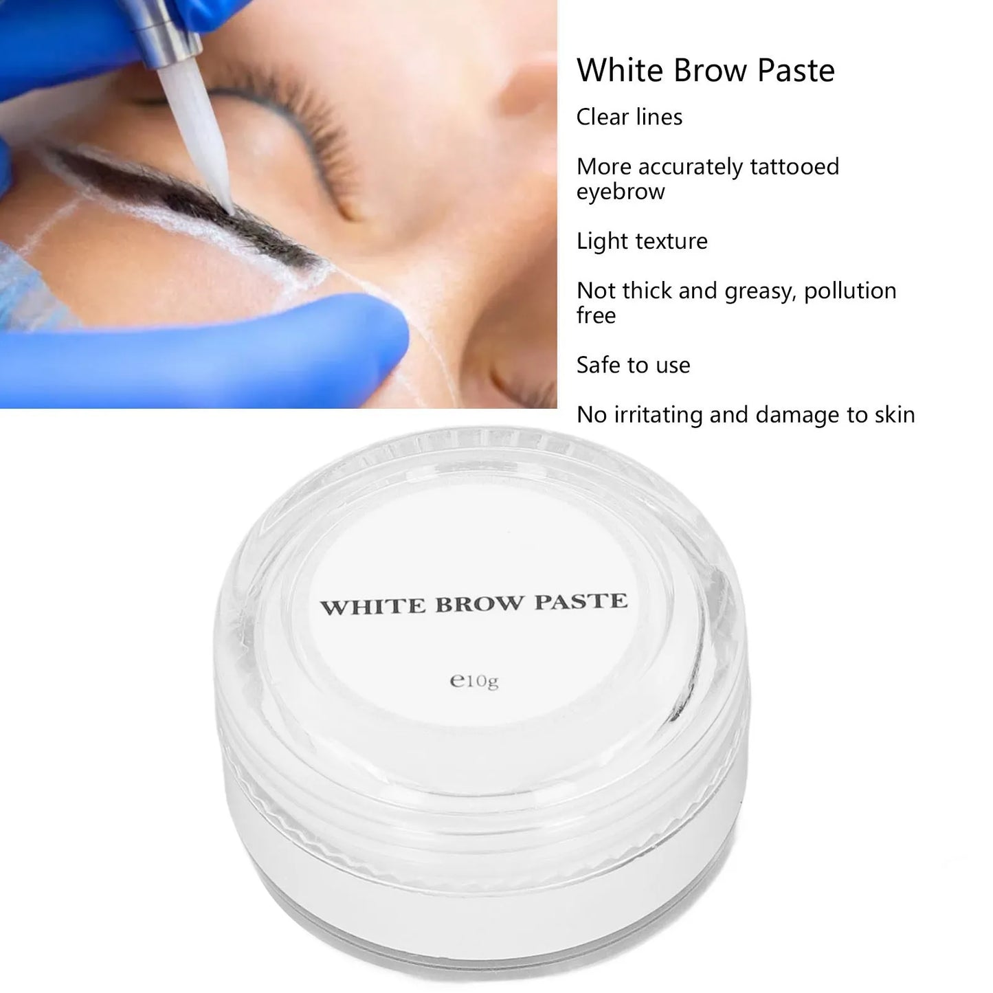 10g White Tattoo Brow Paste - Microblading Marker & Mapping Tool for Brows & Lips