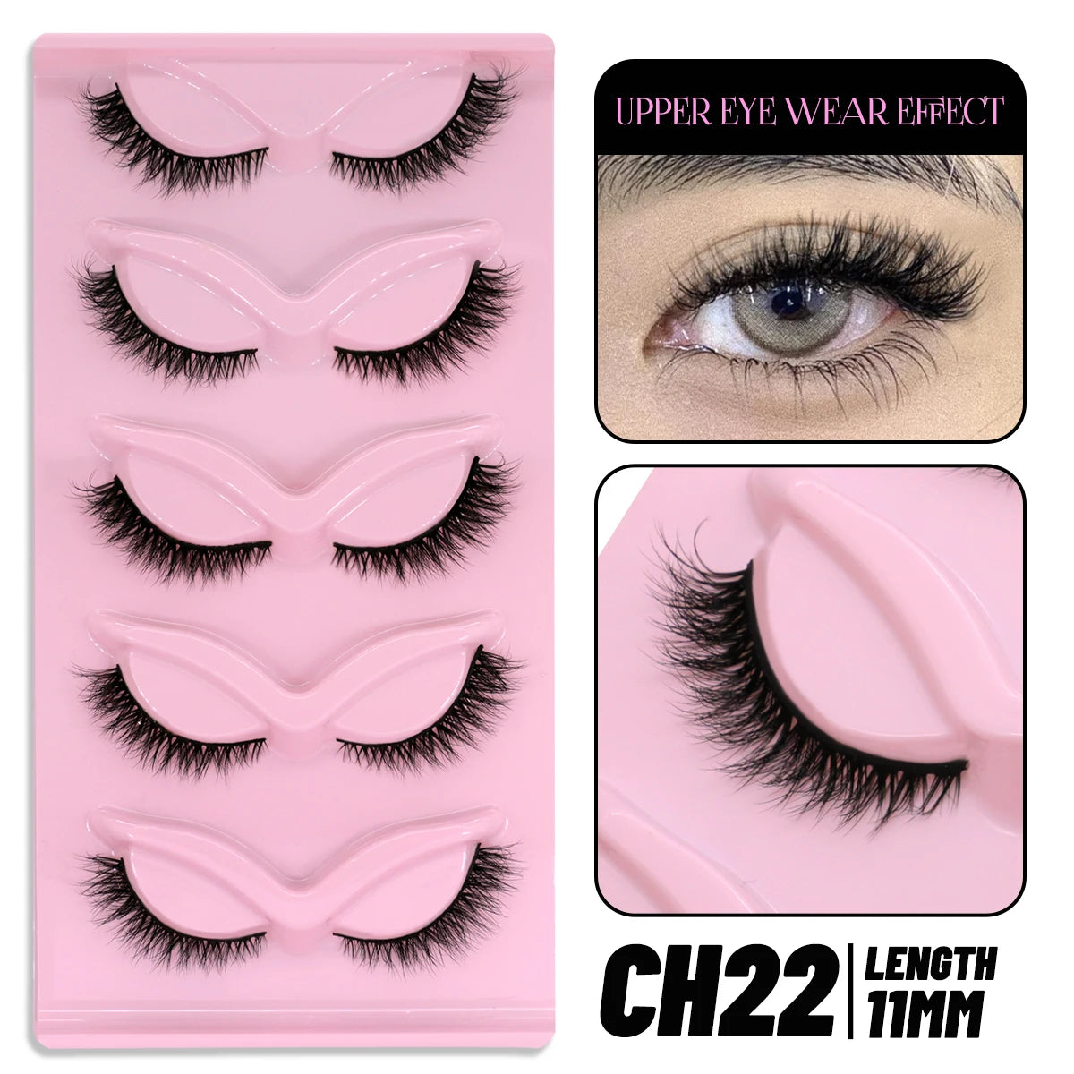 GROINNEYA Cat Eye Lashes, 5 Pairs, Wispy Faux Mink, Natural Look, Fluffy False Eyelashes