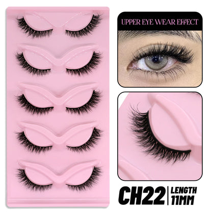 GROINNEYA 5 Pairs Cat Eye Lashes, Winged End, Elongated Faux Mink, Natural Eyelash Extensions