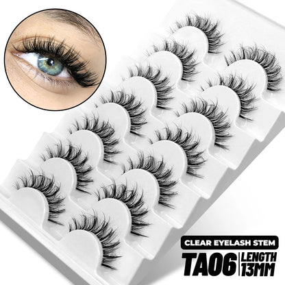 GROINNEYA 5/10 Pairs Mink Eyelashes, Invisible Band, Natural False Lashes, 3D Faux Mink Extensions