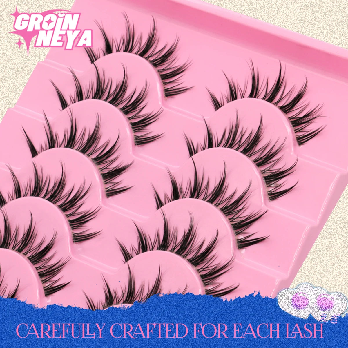 GROINNEYA Cat eye Lashes 5/6 pairs Clear Band Lashes Natural Look 6D Wispy Eyelashes False Lashes Eyelashs Extension