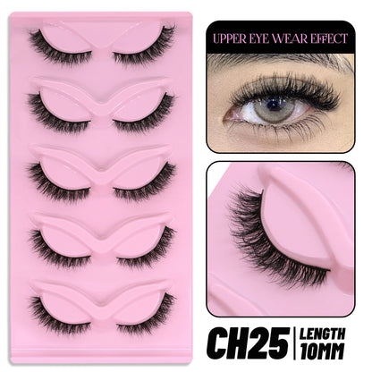 GROINNEYA Cat Eye Lashes, 5 Pairs, Wispy Faux Mink, Natural Look, Fluffy False Eyelashes