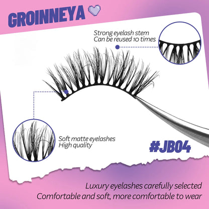 GROINNEYA Half Eye Lashes, 5/7 Pairs, New Faux Mink, Wispy Fluffy False Eyelashes, Cat Eye Extensions