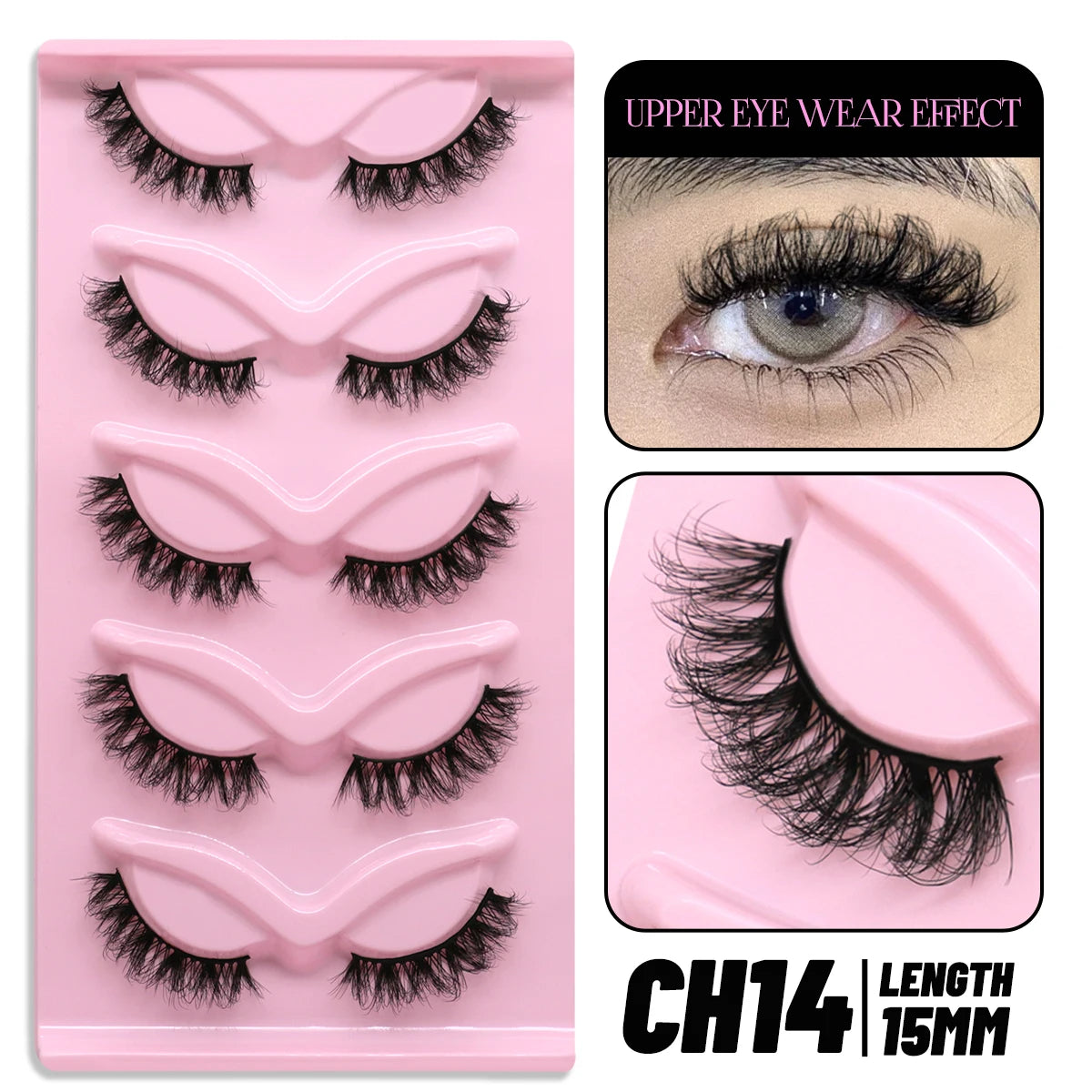 GROINNEYA Cat Eye Lashes, 5 Pairs, Wispy Faux Mink, Natural Look, Fluffy False Eyelashes