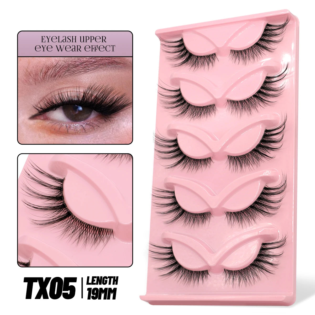 GROINNEYA Cat Eye Eyelashes, Wispy Faux Mink, Fluffy False Lashes, Soft Eye Makeup, Volume Extensions