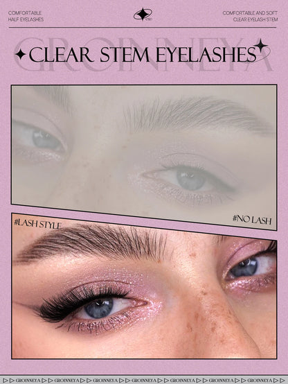 GROINNEYA Half Lashes, 3D Natural False Cat Eye Lashes, Soft Cross, Clear Band, Eyelash Extensions