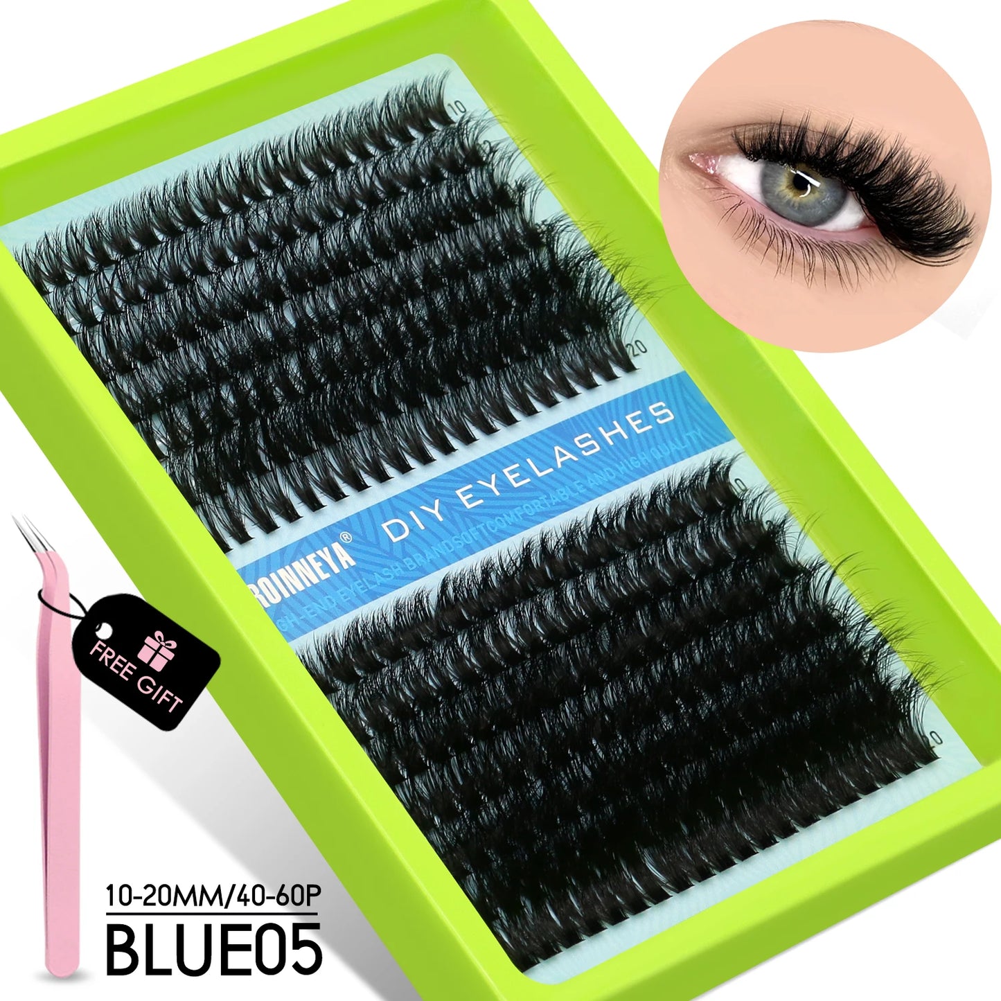 GROINNEYA Cluster Lashes Kit Fluffy Individual Lashes Volume Mixed Tray Faux Mink Lashes Eyelash Extension Makeup