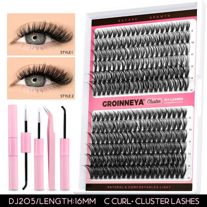 GROINNEYA Lash Clusters Kit DIY Lash Extension Kit Individual Lashes Cluster with Lash Bond & Seal & Remover EyeLashes Extension