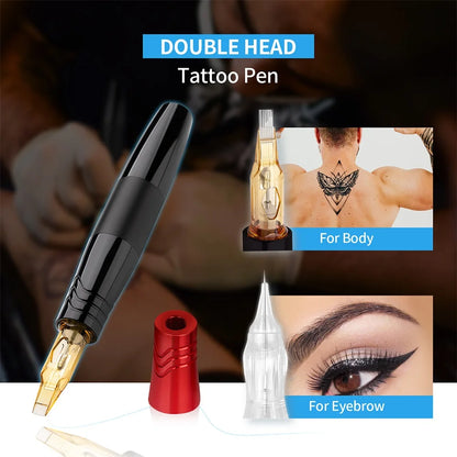 12000RPM Dual-Head Tattoo Rotary Pen - Coreless Motor for PMU, Body, Brows, Lips, Eyeliner