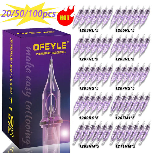 OFEYLE 20/50/100PCS Mixed Tattoo Needle Cartridges - Membrane & Disposable