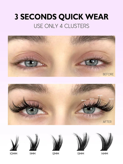 GROINNEYA Cluster Lashes Cat Eye Lashes Individual Lashes Natural Look Mixed Tray DIY Eyelash Extension Volume Lash Clusters