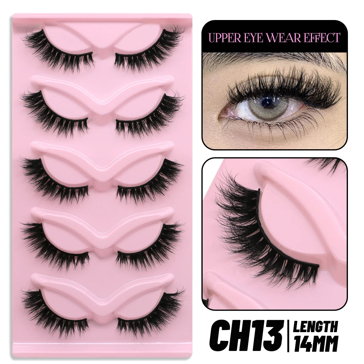 GROINNEYA Cat Eye Lashes, 5 Pairs, Wispy Faux Mink, Natural Look, Fluffy False Eyelashes