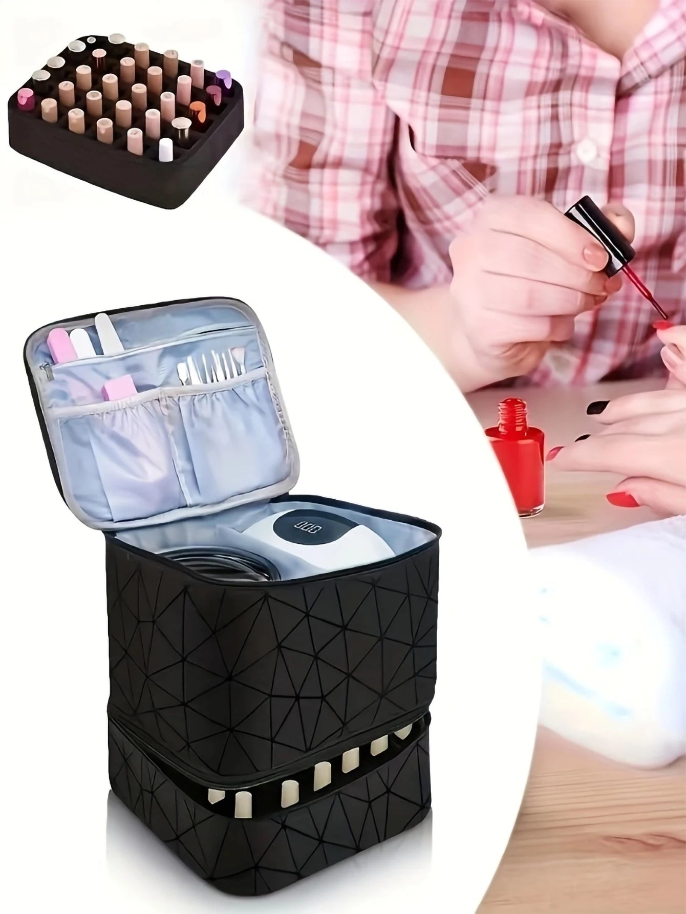 Women's Double-Layer Nail Polish Storage Bag - Portable Organizer & Travel Essential