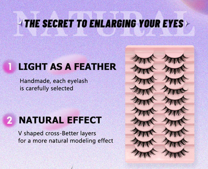 GROINNEYA 5/10 Pairs Natural False Eyelashes, Manga 3D Faux Mink, Soft Winged, Realistic Extensions