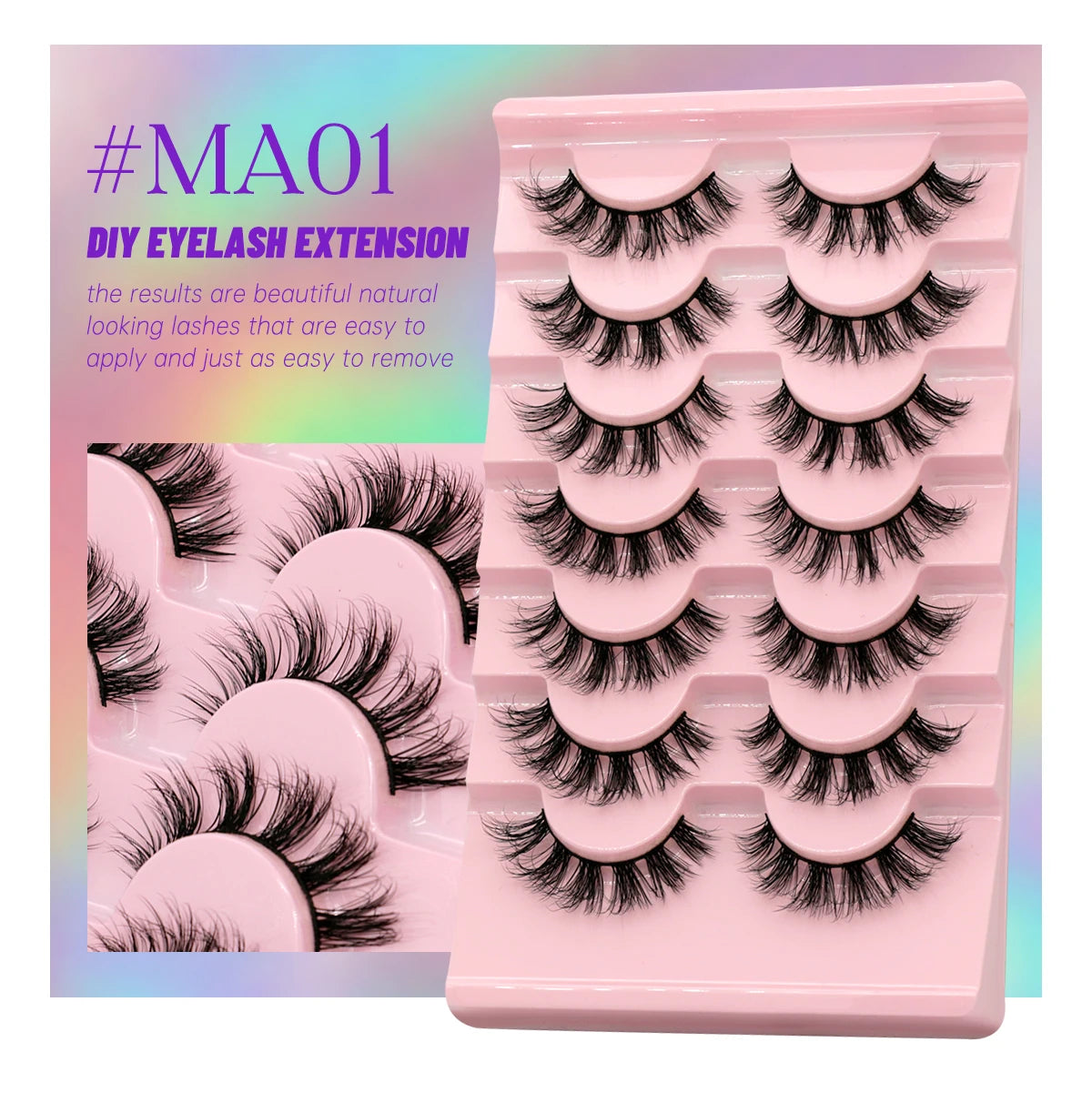 GROINNEYA 5/7 Pairs 3D Fluffy Manga Lashes, Wispy Natural Extension Look