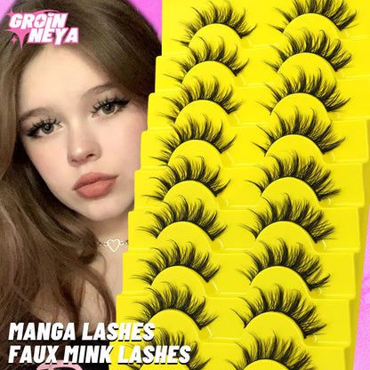 GROINNEYA 5/7/9 Pairs Eyelashes Faux Mink Eyelashes Extension Natural False Eyelashes 3D Wispy Lashes Manga Lashes