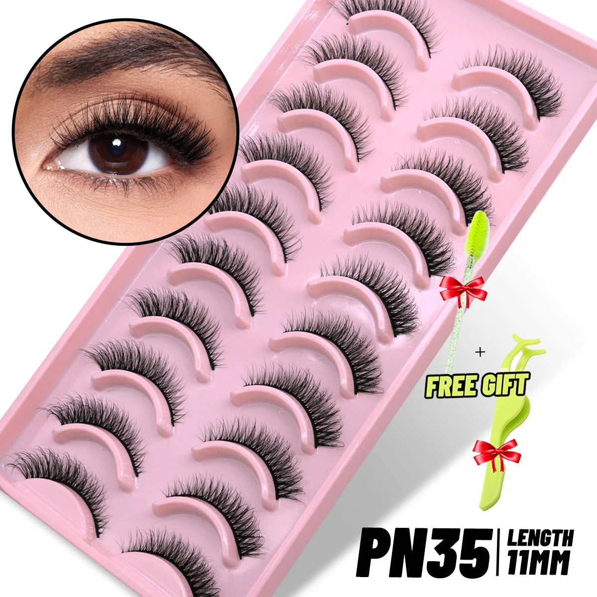 GROINNEYA 3D Natural Eyelashes, 5/10 Pairs, Fluffy Wispy, Cross, Cat Eye Lash Extensions Makeup