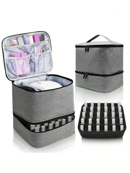 Women's Double-Layer Nail Polish Storage Bag - Portable Organizer & Travel Essential