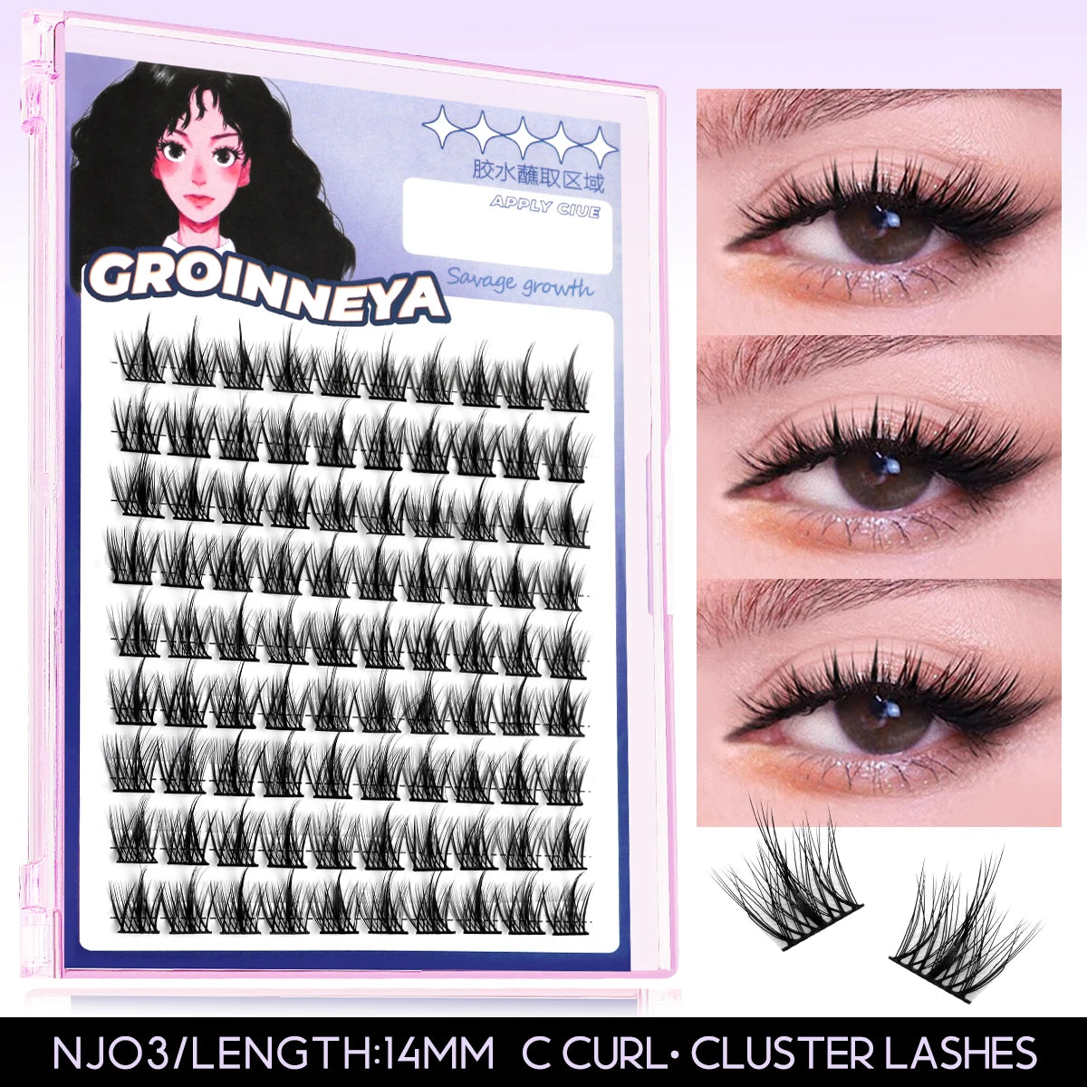 GROINNEYA Lash Clusters Kit False Eyelashes & Tools Lash Bond And Seal And Eyelash Tweezers DIY Lash Extension Kit Makeup