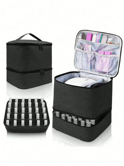 Women's Double-Layer Nail Polish Storage Bag - Portable Organizer & Travel Essential