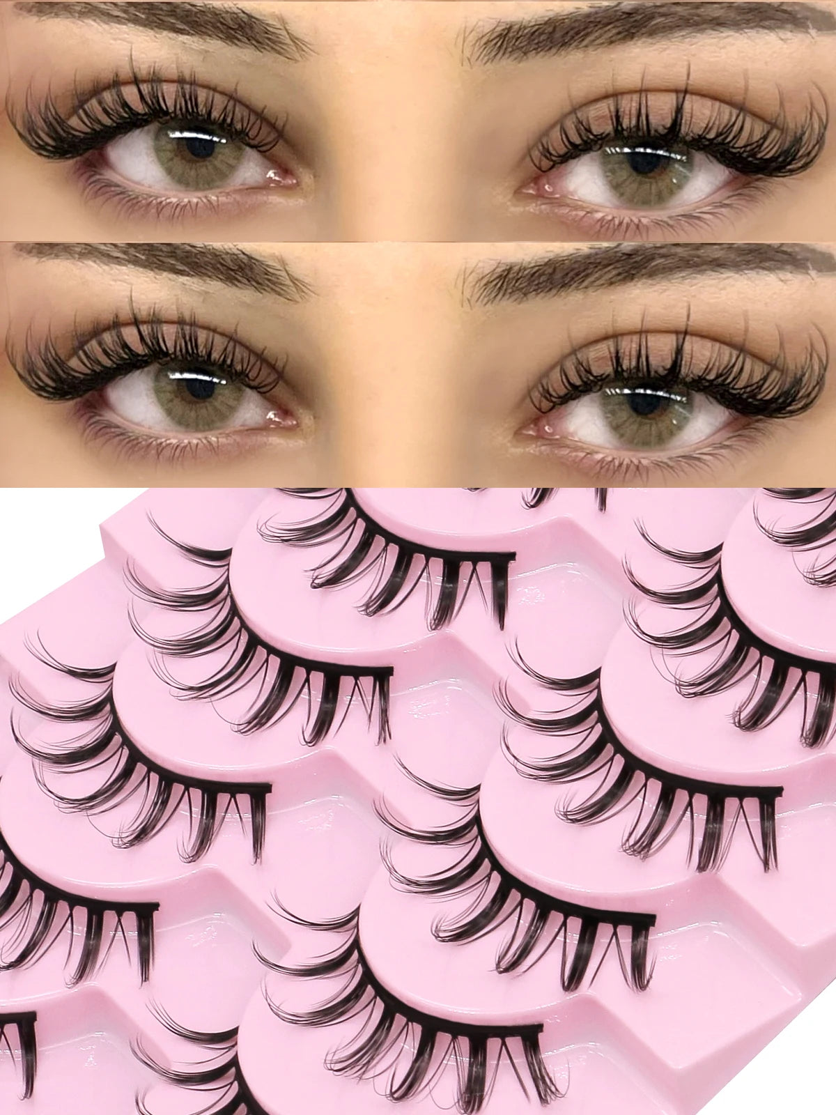 GROINNEYA Manga Faux Mink 3D Lashes, Fluffy Cross Wispy, Natural Extension Look