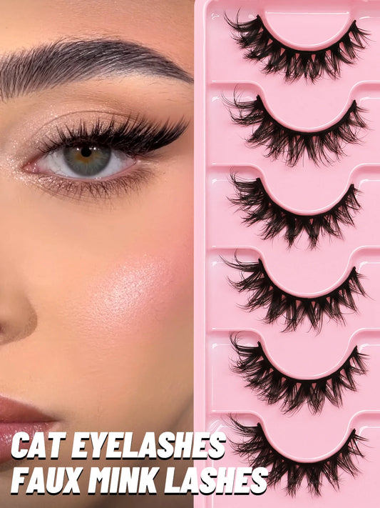 GROINNEYA Manga Lashes, 3D Fluffy Cross Wispy Cat Eye, Natural Extension Look