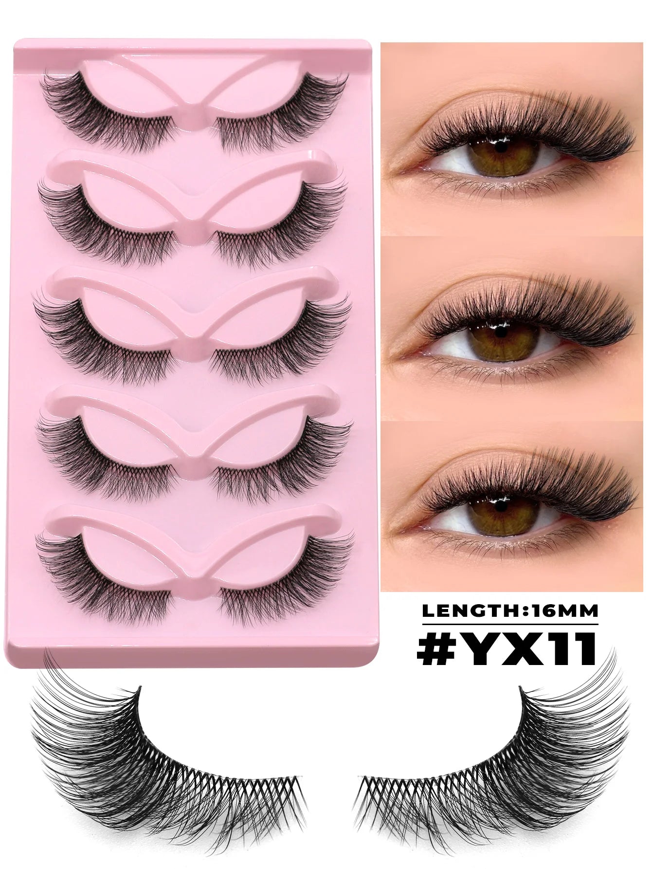 GROINNEYA Manga Faux Mink 3D Lashes, Fluffy Cross Wispy, Natural Extension Look