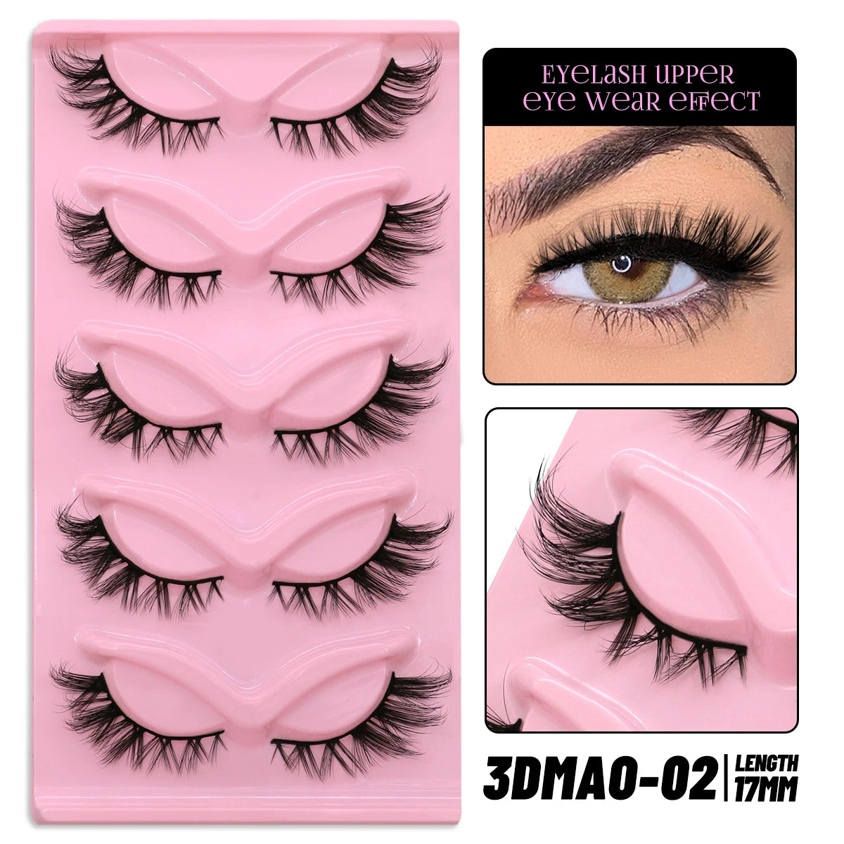 GROINNEYA 5 Pairs Cat Eye Lashes, Winged End, Elongated Faux Mink, Natural Eyelash Extensions