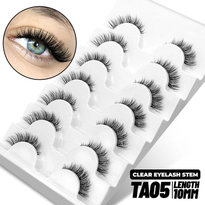 GROINNEYA 5/10 Pairs Mink Eyelashes, Invisible Band, Natural False Lashes, 3D Faux Mink Extensions