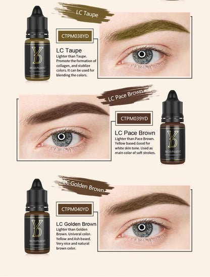 YD 12ML 20-Color Tattoo Microblading Ink for Eyebrows & Eyeliner - Semi Permanent