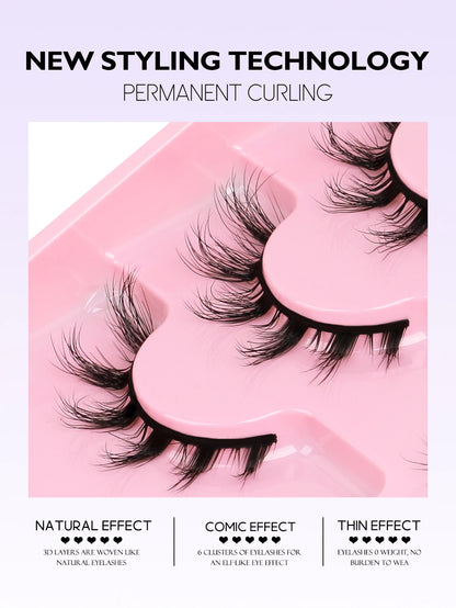 GROINNEYA Manga Lashes, 3D Fluffy Cross Wispy Cat Eye, Natural Extension Look