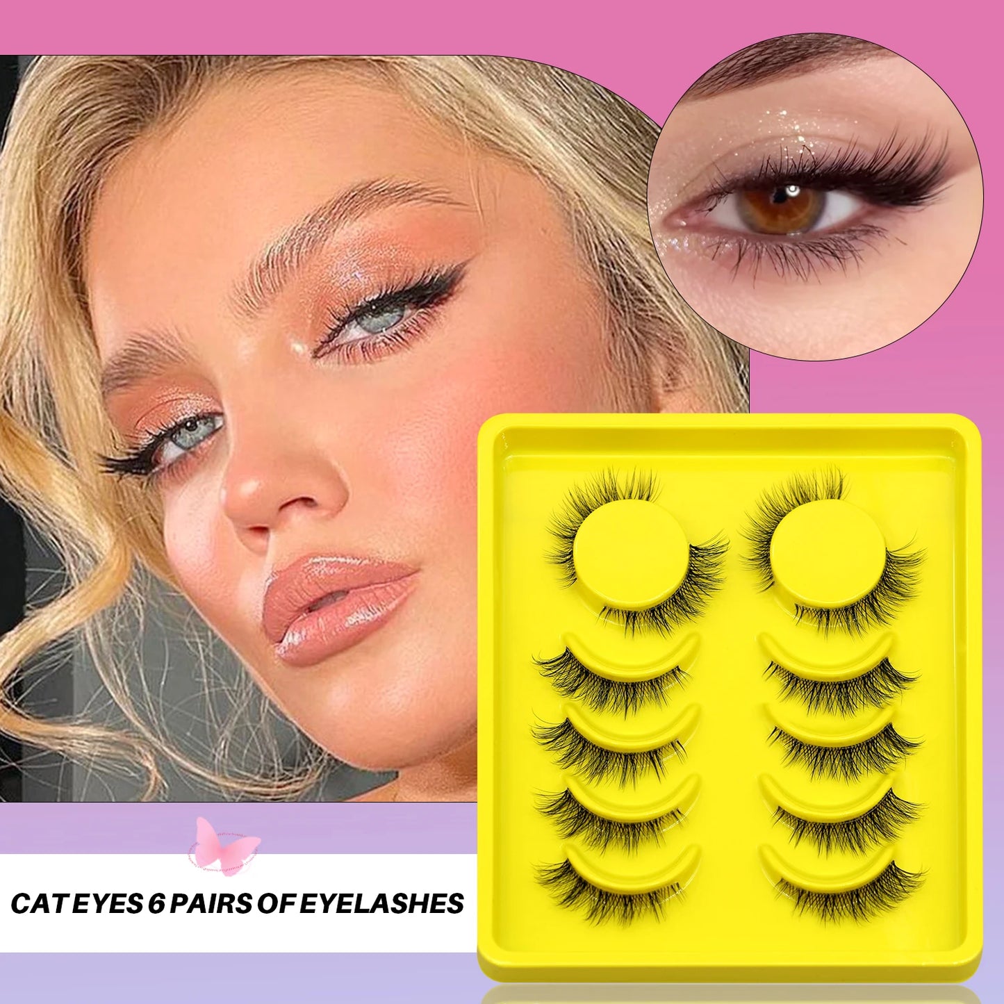 GROINNEYA Half Cat Eye Lashes, Soft Natural Clear Band, Faux Mink, Wispy Mink Eyelashes