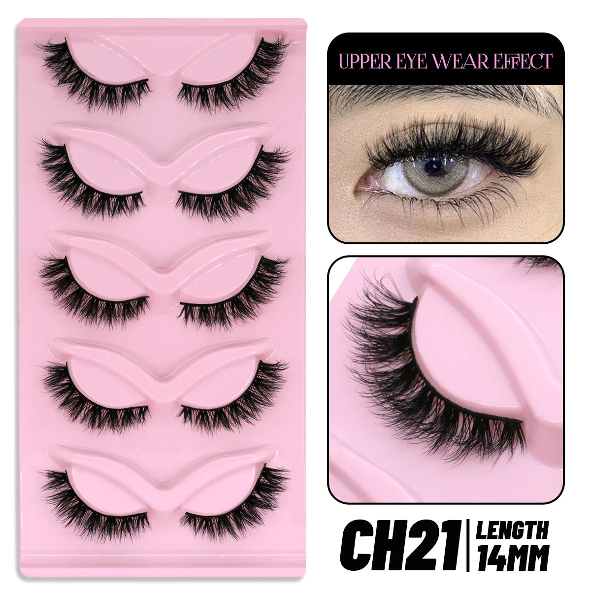 GROINNEYA 5 Pairs Cat Eye Lashes, Winged End, Elongated Faux Mink, Natural Eyelash Extensions