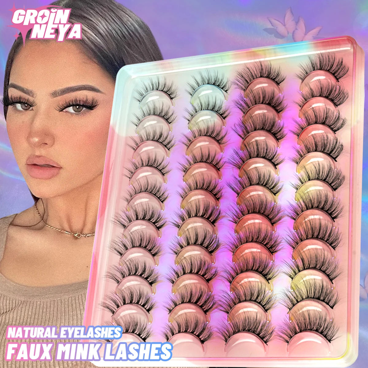 GROINNEYA 5/7/20 Pairs 3D Manga Lashes, Y2K Winged Cat Eye, Natural Extension Look