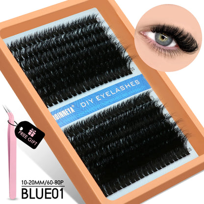 GROINNEYA Cluster Lashes Kit Fluffy Individual Lashes Volume Mixed Tray Faux Mink Lashes Eyelash Extension Makeup