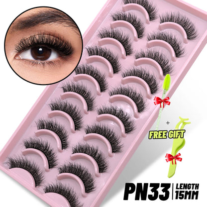 GROINNEYA 3D Natural Eyelashes, 5/10 Pairs, Fluffy Wispy, Cross, Cat Eye Lash Extensions Makeup