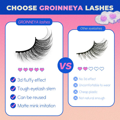 GROINNEYA Half Lashes, 5/7/10 Pairs, Soft Natural Cat Eye, Fluffy Faux Cils, Eyelash Extensions