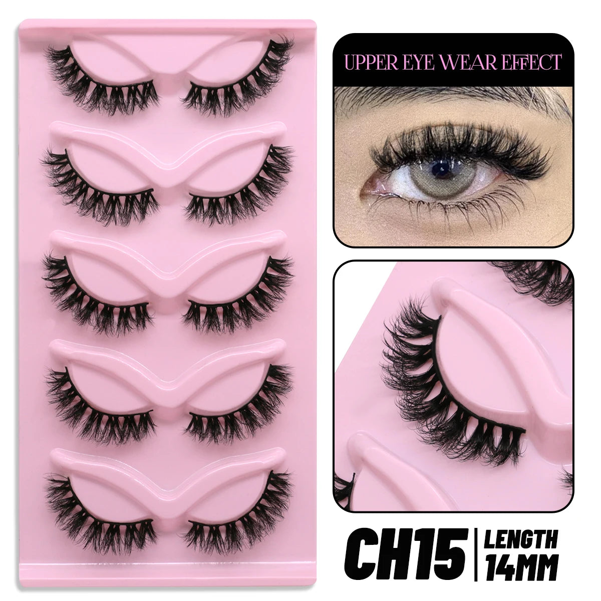 GROINNEYA Cat Eye Lashes, 5 Pairs, Wispy Faux Mink, Natural Look, Fluffy False Eyelashes