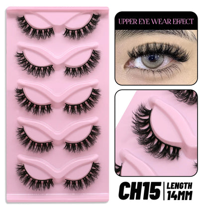 GROINNEYA Cat Eye Lashes, 5 Pairs, Wispy Faux Mink, Natural Look, Fluffy False Eyelashes