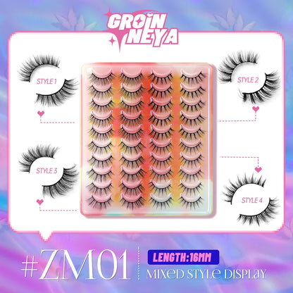 GROINNEYA 5/7/20 Pairs 3D Manga Lashes, Y2K Winged Cat Eye, Natural Extension Look