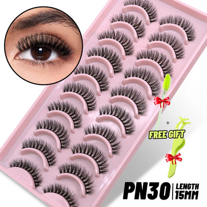 GROINNEYA 3D Natural Eyelashes, 5/10 Pairs, Fluffy Wispy, Cross, Cat Eye Lash Extensions Makeup