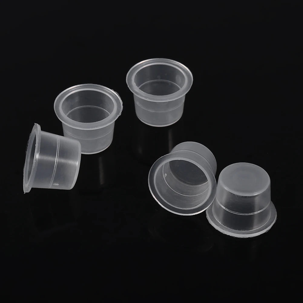 100PCS Tattoo Ink Cups - Medium/Large Plastic Clear White Ink Holders for Pigment